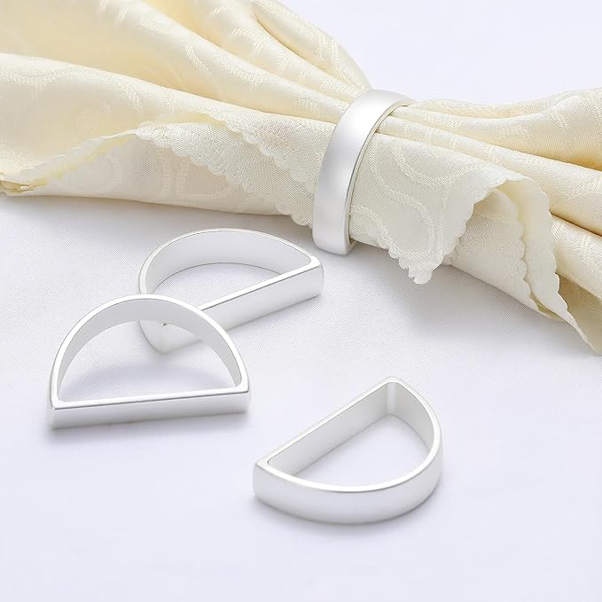 KPOSIYA Napkin Rings Set of 36, Metal Silver Napkin Rings Bulk for Table Settings, D-Shape Napkin Holders Rings for Dinner Table Decor, Easter, Fall,Thanksgiving, Christmas, Party,（Silver 36 pcs）