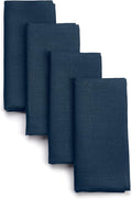 D'Moksha Homes Navy Blue Linen Napkins 18 x 18 Inch - 100% Pure Linen Cloth Washable Dinner Napkins Set of 4 for Easter