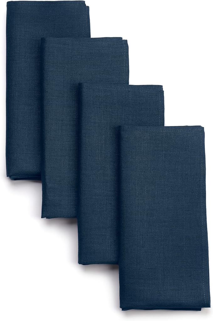 D'Moksha Homes Navy Blue Linen Napkins 18 x 18 Inch - 100% Pure Linen Cloth Washable Dinner Napkins Set of 4 for Easter