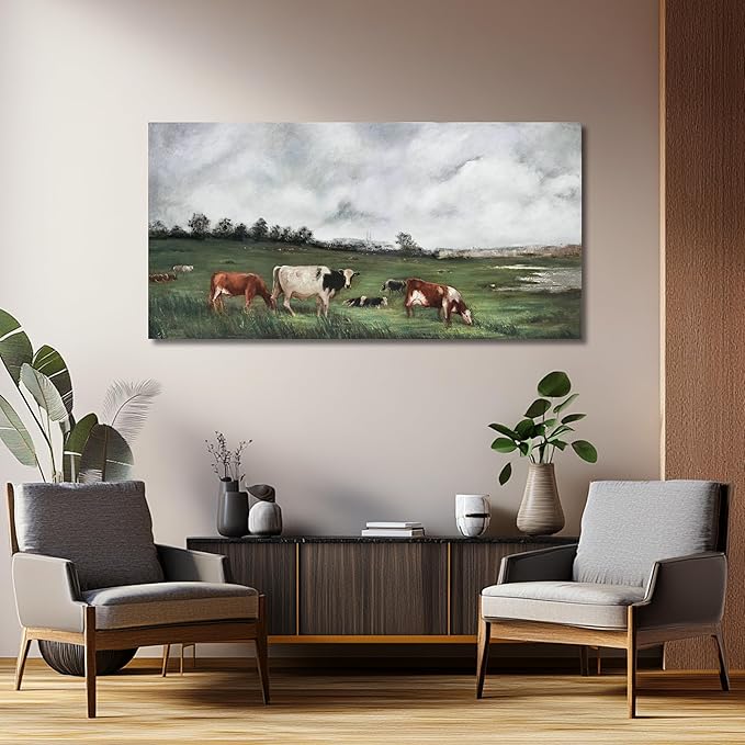 Belmrxne Large Nature Wall Art Green and Grey Wall Decor Landscape Canvas Painting Animal Artwork modern Wall Painting for Living Room Bedroom Office 29x58 Inches