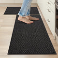 COSY HOMEER Kitchen Rugs and Mats 2PCS Non Slip Kitchen Mats for Floor Washable Stain Resistant Kitchen Runner Rug Sets Absorbent Kitchen Floor Mat 20"x32"+20"x48",Black