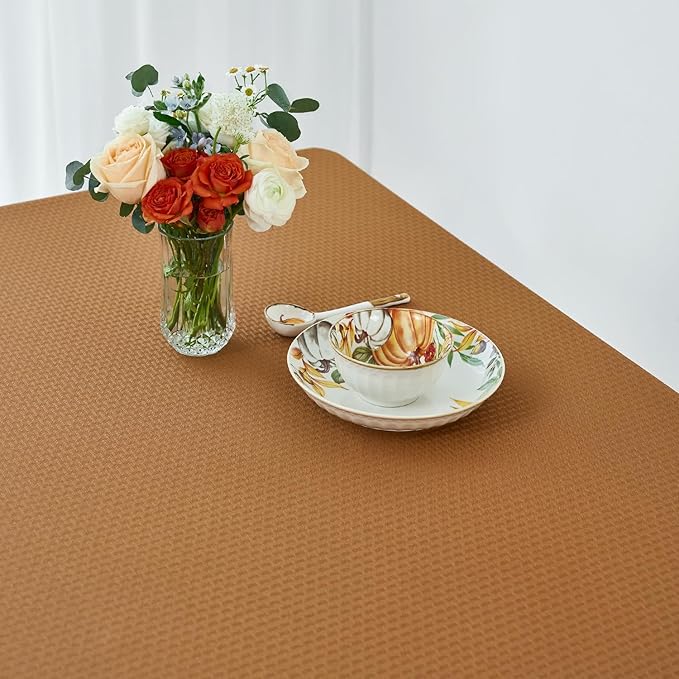 maxmill Weaved Texture Design Harvest Tablecloth Water Resistant Wrinkle Free Spill-Proof Soft Table Cloth for Fall Harvest Thanksgiving Parties Dinner Decoration, Rectangle 60 x 84 Inch Amber