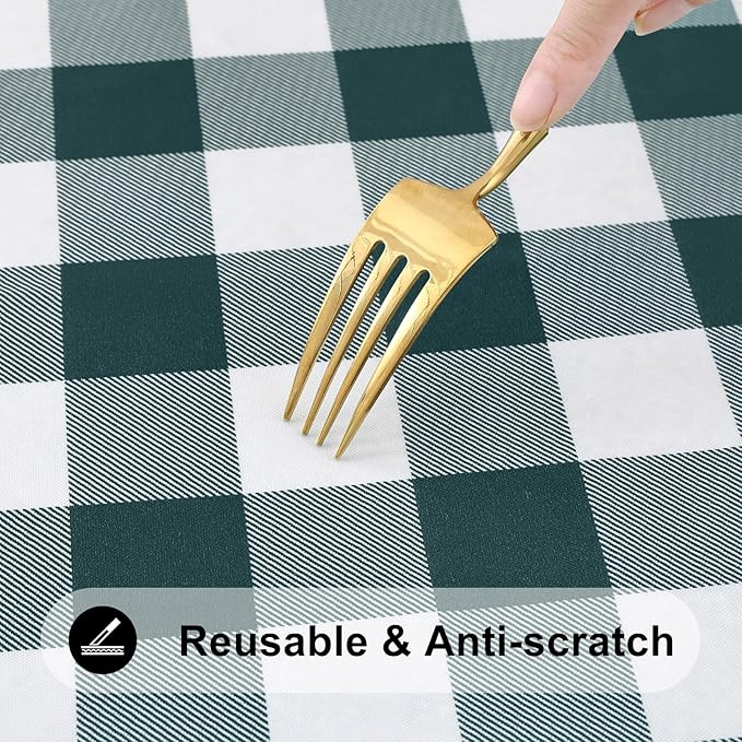 Smiry Rectangle Picnic Table Cloth, Elastic Waterproof Fitted Vinyl Tablecloths, Flannel Backed Buffalo Plaid Table Covers for Dining, Camping, Outdoor (Hunter Green and White, 30" x 72")