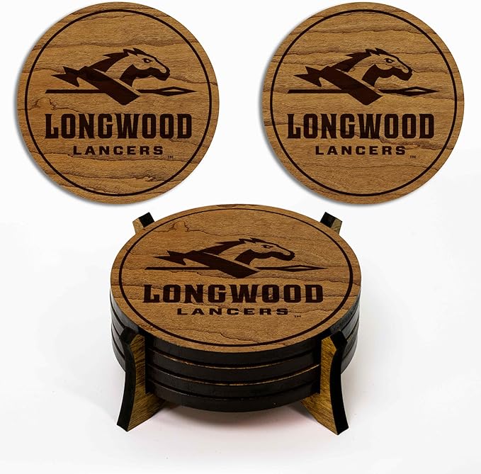 LazerEdge Longwood Lancers Wooden Coaster Set - Cherry Wood - Officially Licensed Product - 4-Pack