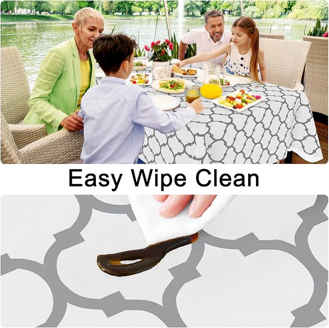 Smiry Rectangle Table Cloth, Waterproof Vinyl Tablecloth with Flannel Backing for Rectangle Tables, Wipeable Spillproof Plastic Tablecloths for Dining, Camping, Indoor and Outdoor (54"x120", White)