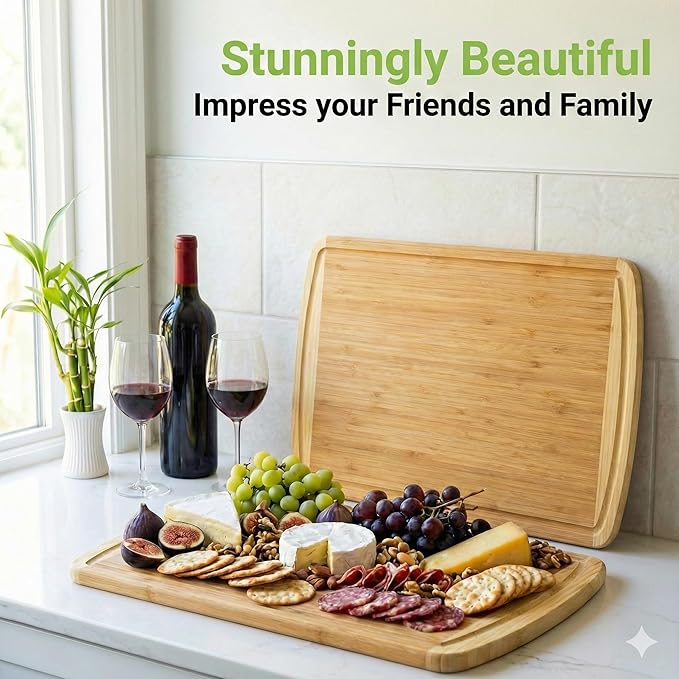 Organic 18 Inch Extra Large Bamboo Cutting Board with Lifetime Replacements - Non Toxic Wood Chopping Board with Juice Groove for Kitchen, Meat, Vegetables, and Food Prep by Greener Chef