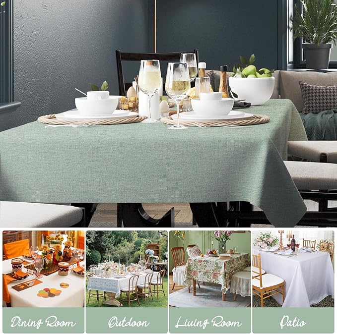 Rectangle Tablecloth Linen Texture Waterproof and Stain-Resistant Table Cloth, Kitchen Dining Table Decoration, Fabric for Outdoor and Indoor Use, 52 x 70 inch, Sage Green