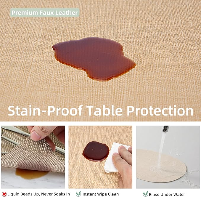 Oval Placemats for Dining Table Set of 6, Washable Leather Table Mats, Waterproof Heat-Resistant Non-Slip Kitchen Placemats, Simple Style Oval Design