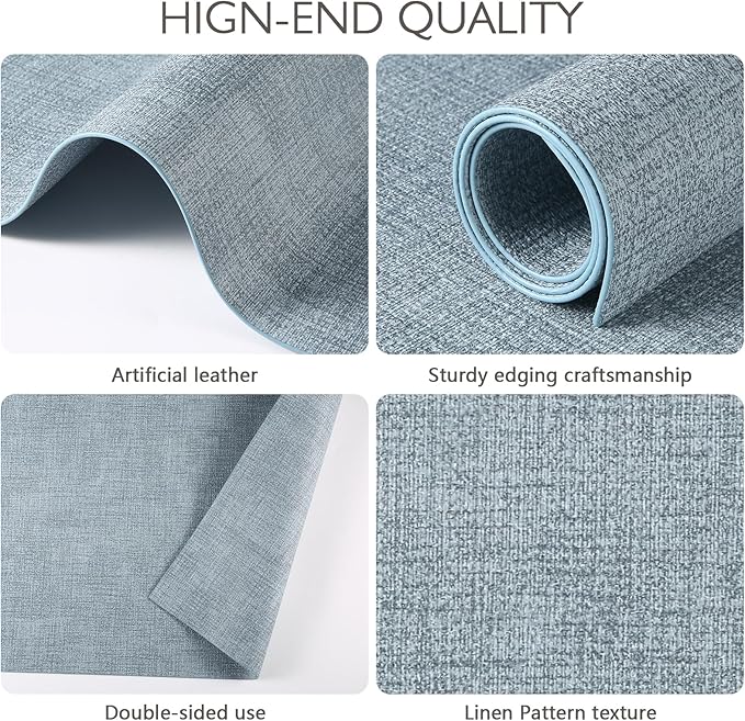 Faux Leather Placemats Set of 4 Washable PU Table mats for Kitchen Table - Heat Resistant, Waterproof, Easy Clean, Anti Slip 11.8" x 17" (Light Blue-4 Pack)