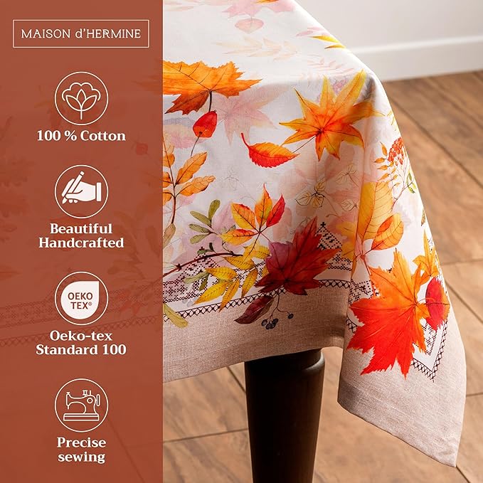 Maison d' Hermine Table Cloth Square Table 100% Cotton 54 x 54 Inches Fall Tablecloth Reusable Everyday Use for Thanksgiving Christmas Decorations Dining Farmhouse Party (Amarante)