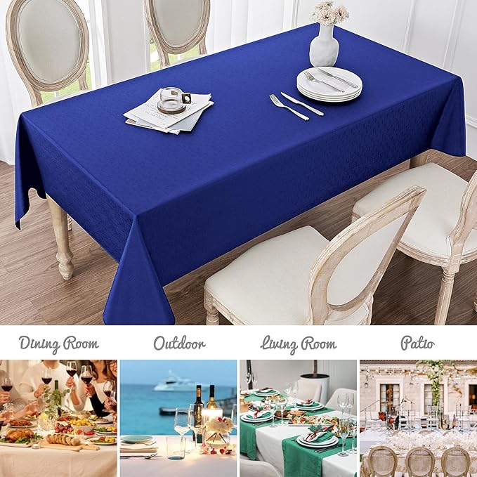 2 Pack Rectangle Tablecloth, 52x70 inch, Water Resistant Wrinkle Free Linen Textured Table Cloth Washable, Decorative Fabric Table Cover for Dining, Party and Camping, Royal Blue