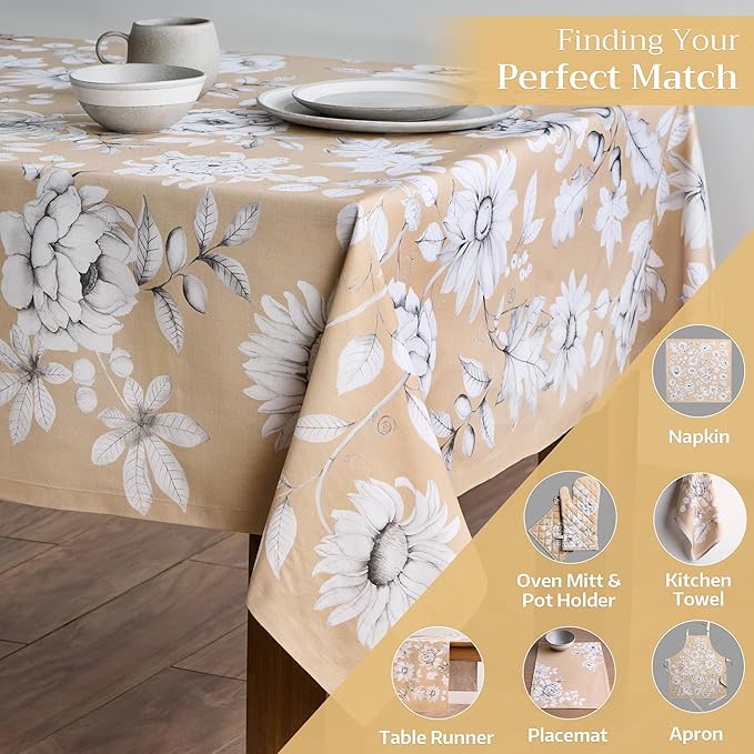 Maison d' Hermine Table Cloth Rectangle Table 100% Cotton 70 x 120 Inches Fall Tablecloth Reusable Everyday Use for Thanksgiving Christmas Decorations Dining Farmhouse Party (Pretty Autumn)