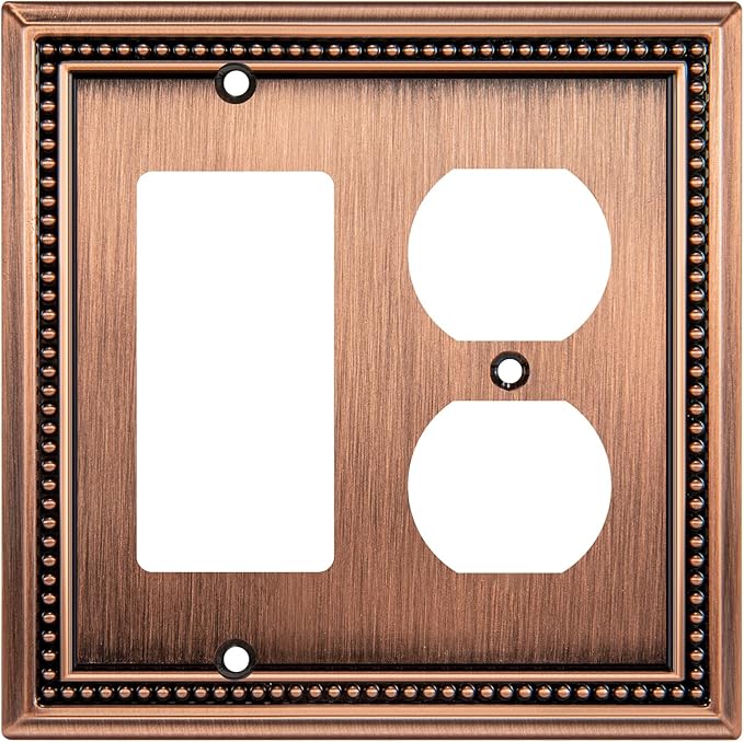 Henne Bery Sunken Pearls Heavy Duty Decorative Wall Plate Switch Plate Outlet Cover (Decorator/Duplex, Antique Copper)