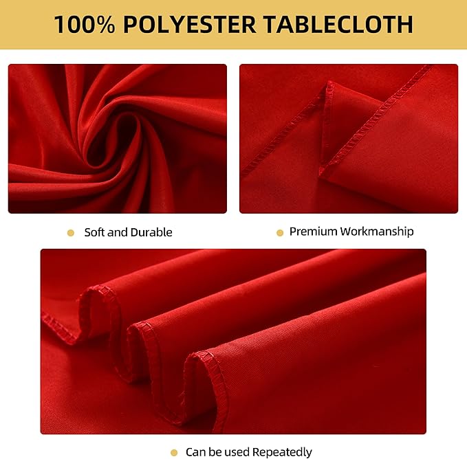 6-Pack Round 120-inch Red Table Cloths, Solid Stain and Wrinkle Resistant Circular Tablecloth, Premium Plain Weave Polyester Fabric Table Linen Covers for Hotel, Banquet