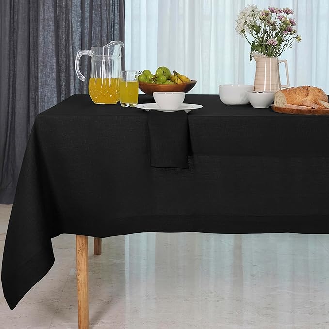 D'Moksha Homes Black Linen Tablecloth 60 x 144 Inch - 100% Pure Linen Table Cloth for Rectangle Tables - Machine Washable Tablecloth for Spring, Easter