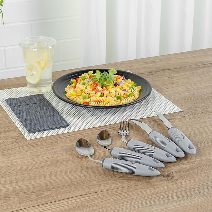 Restaurantware Adaptive Utensils - 1 count Stainless Steel, 9.84 x 5.12 x 1.57 Inches, Ergonomic Eating Aids, Non-Slip Utensil Set for Arthritis, Secure Grip Design, Gray