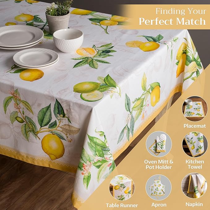 Maison d' Hermine Table Cloth Rectangle Table 100% Cotton 70 x 140 Inches Tablecloth Reusable Decorative for Dining Room Farmhouse Home Valentines Day Decorations Spring Summer - Limoncello