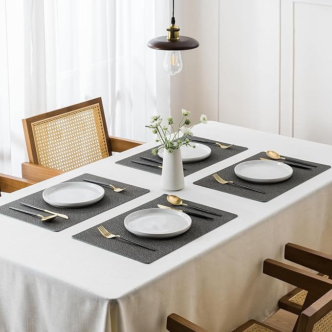 Jovono Faux Leather Placemats Set of 4, Waterproof Washable Table Mats, Easy-Clean Heat Resistant Kitchen Vinyl Place Mat for Dining Table, Restaurant, Indoor, 17.8"x11.8", Gray