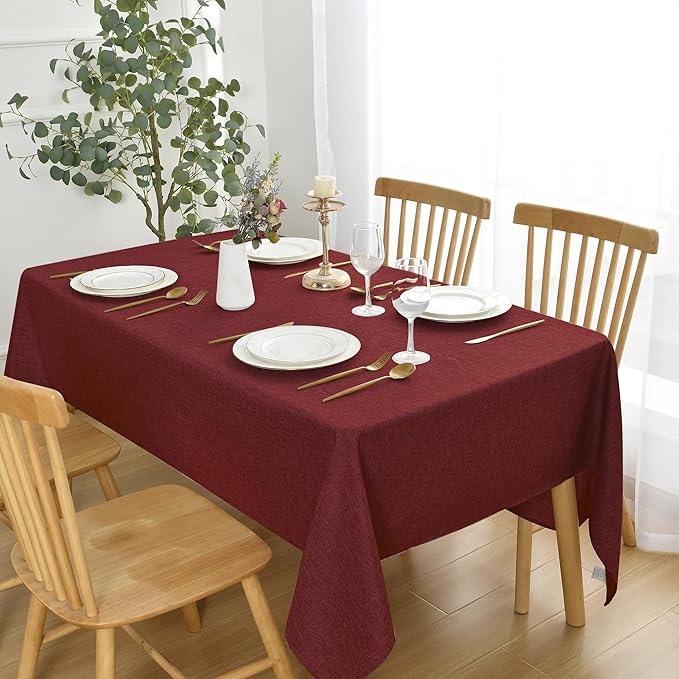 JIUZHEN Square Table Cloth Faux Linen Farmhouse Tablecloth Wrinkle Stain Resistant Tablecloth Table Cover for Kitchen Dining, Holiday Party Dinner, 60 x 60 Inch, Red