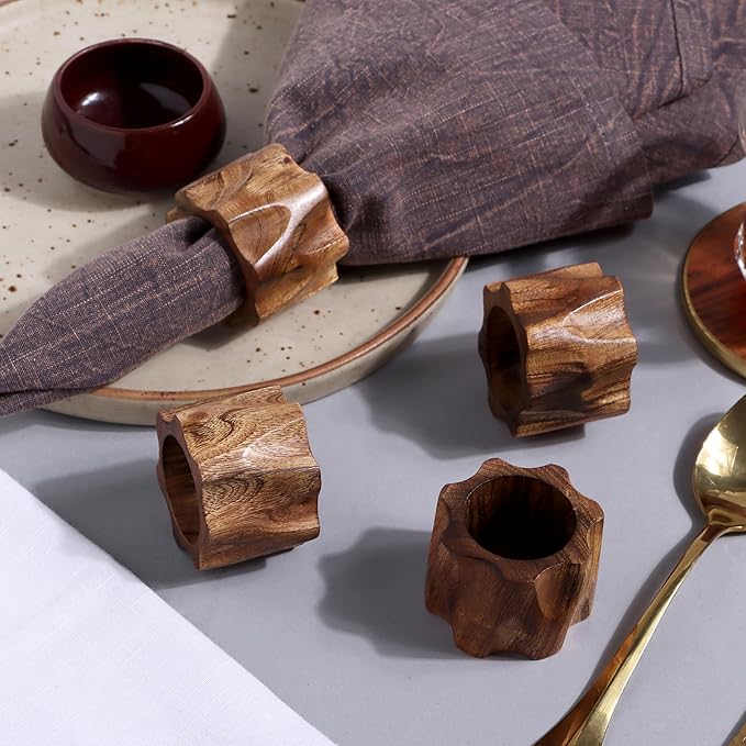 ALPHA Living HOME Napkin Rings Set of 12 for Dinner Parties, Weddings Receptions, Family Gatherings, Everyday Use - Set Your Style with Daily Use Table Décor Accessories (Brown)