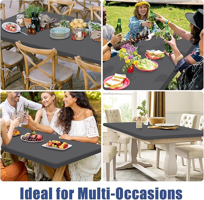 Spandex 6 Foot Rectangle Table Cloth 2 Pack, Elastic Fitted Tablecloths for Picnic, Stretch Washable Patio Table Cover for Outdoor, Camping, Banquet and Parties (Dark Grey, 30"x72")
