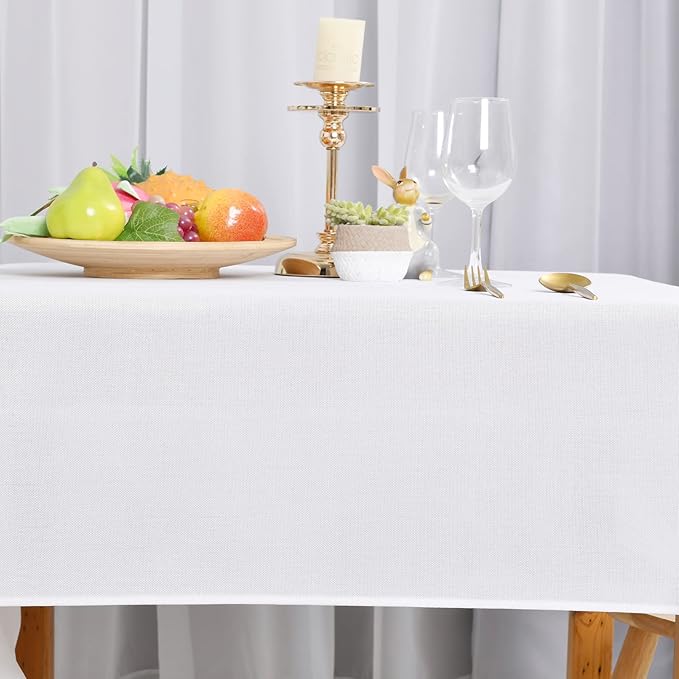 Hiasan Faux Linen Square Tablecloth - Wrinkle and Stain Resistant Washable Table Cloth for Kitchen Dining Room Holiday Table Cover for Party Dinner, White, 54 x 54 Inch