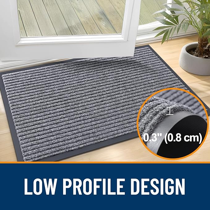 OLANLY Front Door Mat Indoor Outdoor Entrance, Waterproof Heavy Duty Doormat, Fade Resistant, Low Profile, Easy Clean Patio Porch Welcome Floor Mats for Entry, 59x40, Light Gray