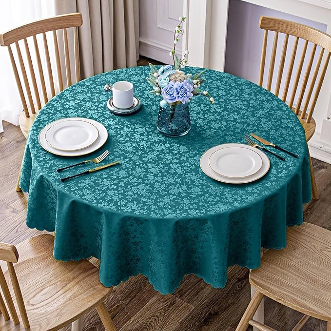 Smiry Round Table Cloth, Waterproof Heavy Duty Vinyl Tablecloths, Wipeable Washable Table Cover for Kitchen and Dining Room (Emerald Green, 70" Round)