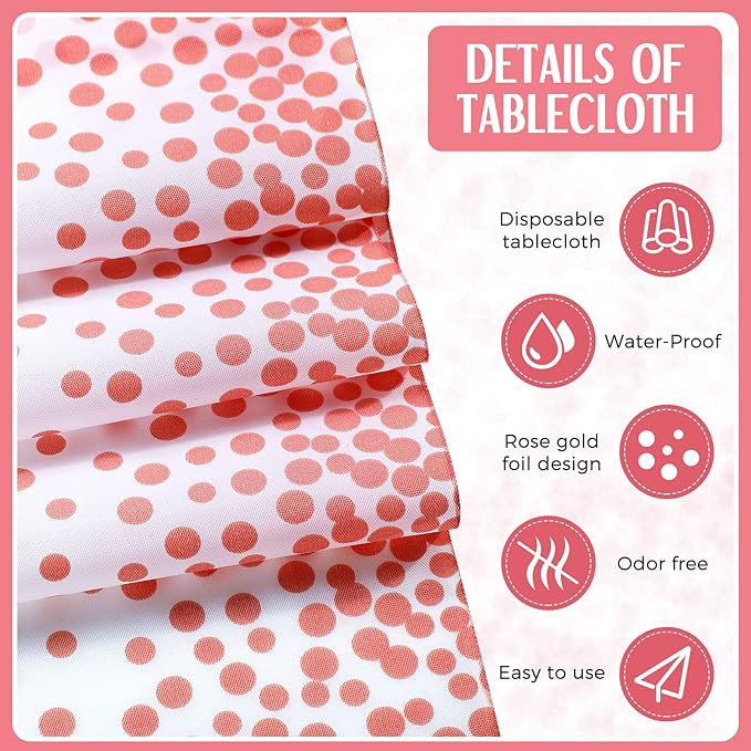 Breling 24 Packs White and Rose Gold Disposable Plastic Tablecloths and Satin Table Runner Set, 54 x 108 Inch Tablecloth, 12 x 108 Inch Table Runners for Wedding Graduation Birthday Baby Shower