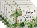 St Patricks Placemats Set of 4 St. Patrick's Day Cross Shamrocks Clover Linen Table Mats 12x18 Inch Spring Heat Resistant Washable Place Mat for Kitchen Dining Home Party Decor