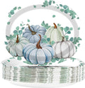 50Pcs Fall Oval Paper Plates Thanksgiving Plates Large 10" X 12" Disposable 400GSM Blue and White Pumpkin Plate for Little Pumpkin Baby Shower Fall Harvest Party Thanksgiving Party Decorations