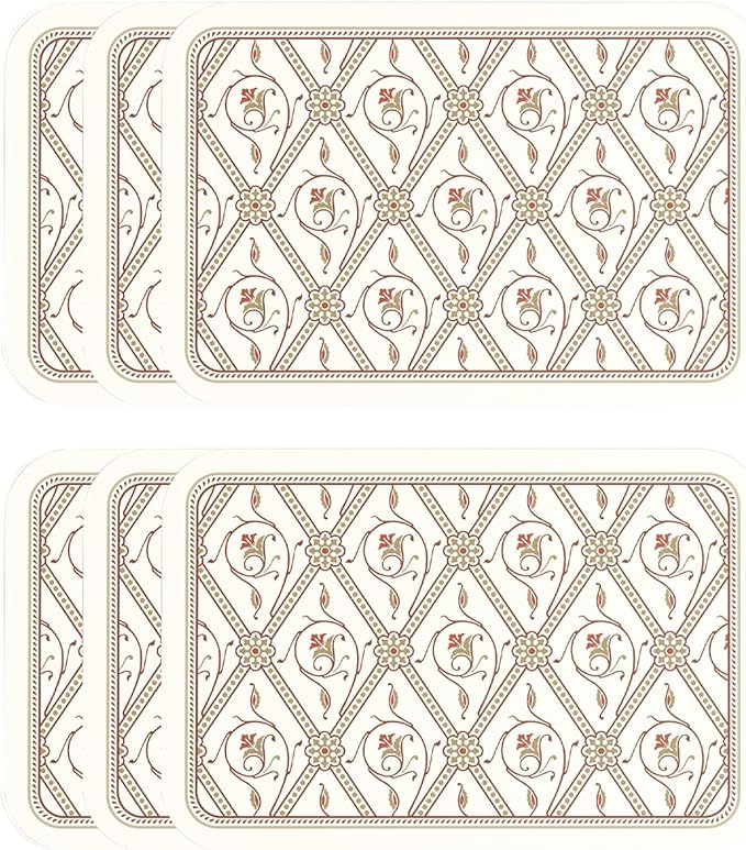 ISAENNE French Vintage PVC Placemats Set of 6,Red Rectangular Placemat, Waterproof and Heat-Resistant, Decoration for Kitchen, Dining, Party, Holiday, New Year, 12"*17"