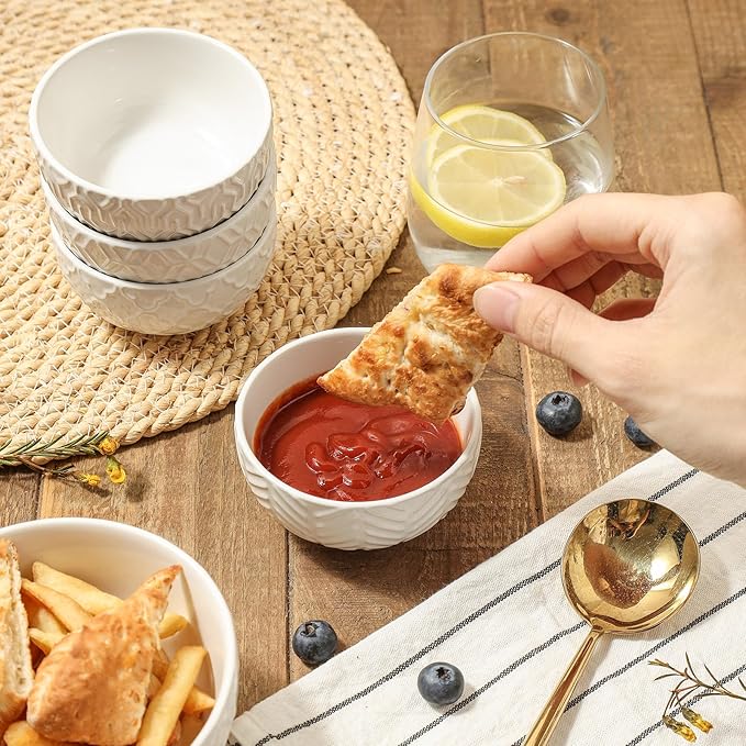 Sureasy Mini Ceramic Dipping Bowls – 4 oz, 3.5 Inch Small Bowls for Sauces & Side Dishes, Microwave & Dishwasher Safe, Set of 4, White