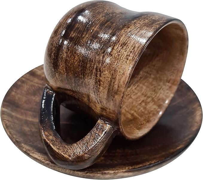 collectiblesBuy Eco-Friendly Espresso Wooden Cup With Saucer Coffee Tea Drinking Tableware Rustic Handcrafted Natural Retro Style