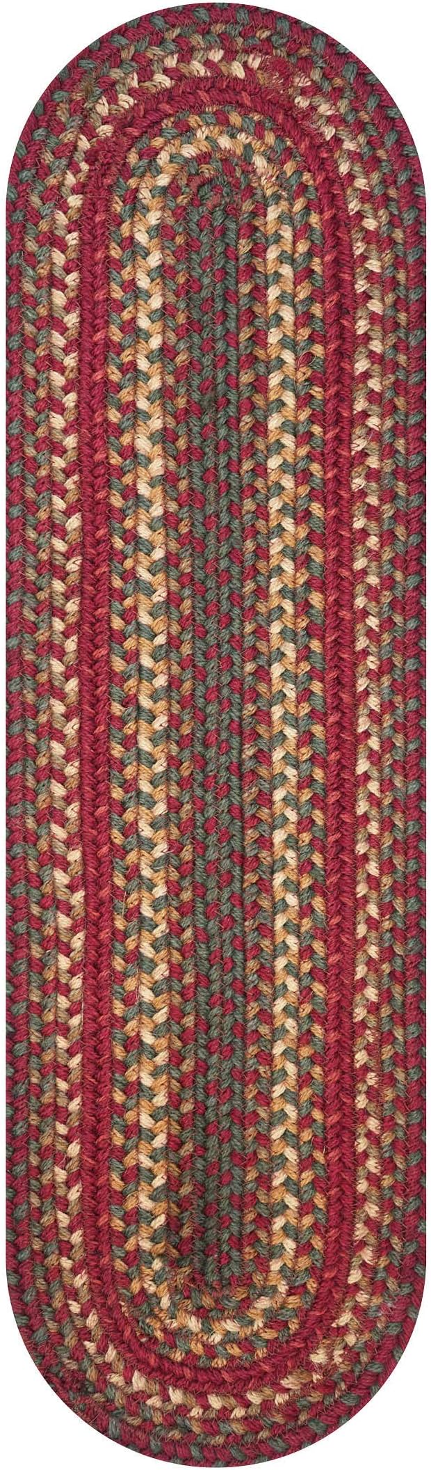 Homespice Cider Barn Jute Braided Stair Treads, Country Primitive Decor, Set of 13, Red 8x28 Oval Rug for Stairs - Easy to Clean, Tightly Stitched and Durable
