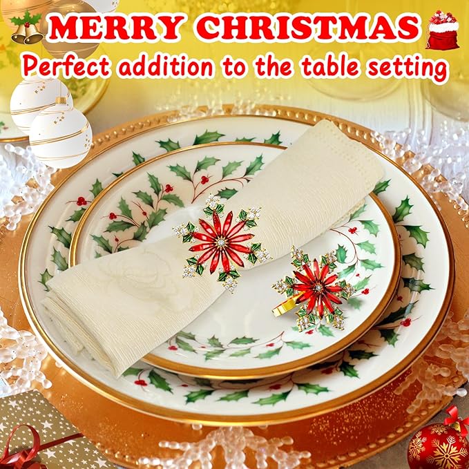 ZeeDix Christmas Crystal Snowflake Napkin Rings Set of 6- Rustic Dinner Tables Setting Decoration for Wedding Receptions, Christmas Holiday Party Dinner Parties