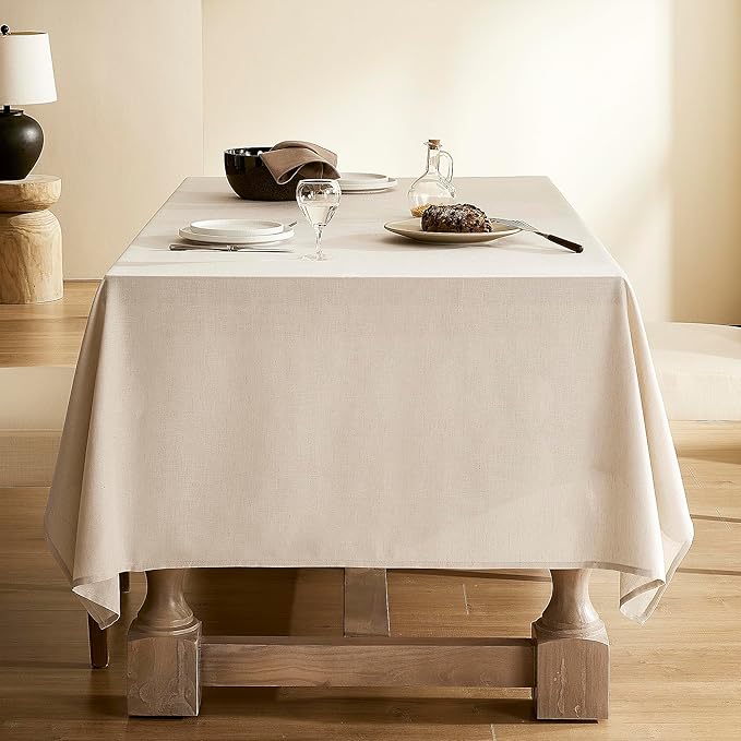 Beige Fabric Table Cloth for Dining Table Linen Farmhouse Rustic Neutral Kitchen Table Cover for 6 Foot Table Washable Heavy Duty Buffet Parties Camping 6ft 60x102 Inch