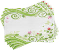 Ambesonne Green Flower Place Mats Set of 4, Blossoming Abstract Elements Swirls Springtime Foliage Illustration, Washable Fabric Placemats for Dining Room Kitchen Table Decor, Lime Green Pink Red