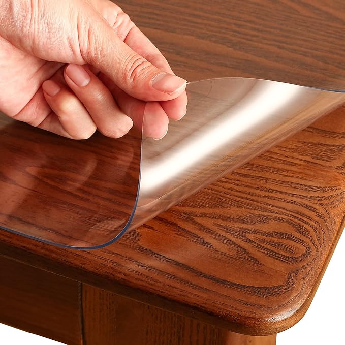 Clear Table Cover Protector 16x24.1 Inch Rectangle, 1.5mm Transparent Plastic Table Protector Waterproof, Anti-Scratch Clear Desk Mat for Office Desktop Dresser Dining Table, FDA Compliant