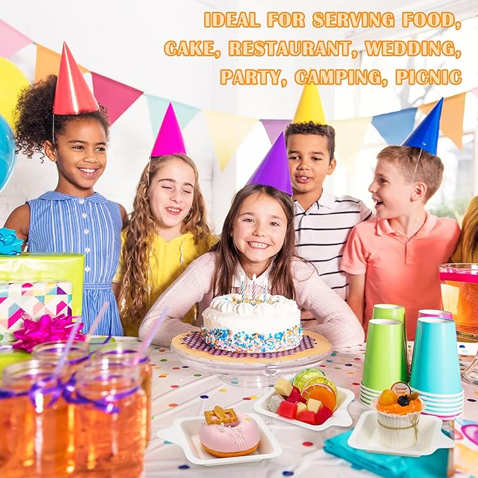 Remerry 100 Pcs Small 4 Inch Paper Plates Bulk Disposable Plates Paper White Square Dessert Cake Party Snack Sugarcane Bagasse Fiber Wedding Birthday Dinner Graduation Pet Feeding (4.41 x 5.24 Inch)