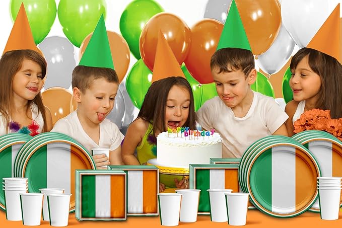 Irish Flag Ireland Birthday Party Supplies Set Plates Napkins Cups Tableware Kit for 16