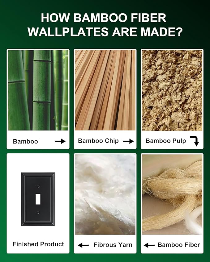 6-Pack Single Toggle Light Switch Cover Plate, Durable Natural Bamboo Fiber Decorative Switch Plate Covers, Matte Black 1 Gang Wall Plate, Corrosion Resistant