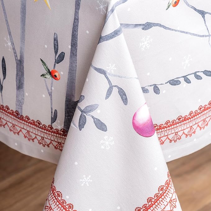 Maison d' Hermine Table Cloth Square Table 100% Cotton 60 x 60 Inches Fall Tablecloth Reusable Everyday Use for Thanksgiving Christmas Decorations Dining Farmhouse Party (Fairy Christmas)