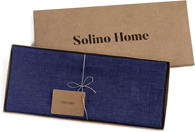Solino Home Linen Chambray Navy Table Runner 120 Inches Long - Athena, 100% Pure Linen Dining Table Runner 14 x 120 Inch for Spring