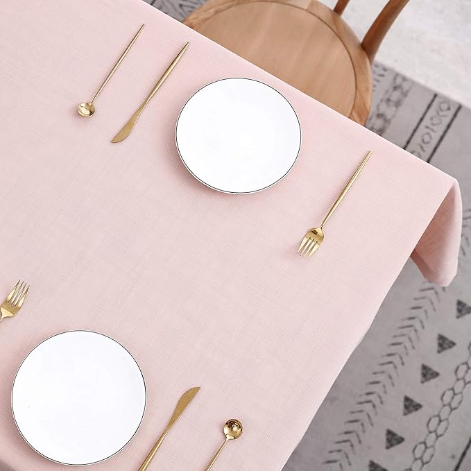 maxmill Lux Faux Linen Table Cloth with Slubby Texture Wrinkle Resistant Anti-Shrink Soft Tablecloth for Kitchen Dining Tabletop for Buffet Banquet Parties Rectangle 60 x 140 Inch Blush
