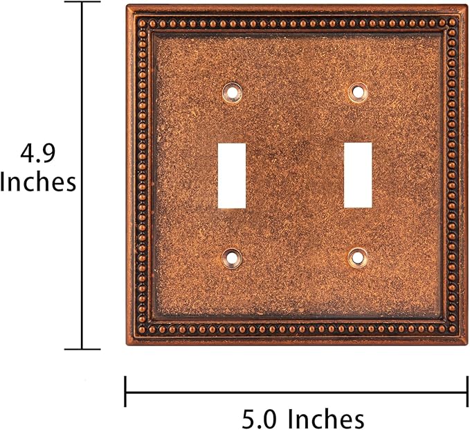 Henne Bery Raised Pearls Decorative Wall Plate Switch Plate Outlet Cover (Double Toggle, Sponged Copper)