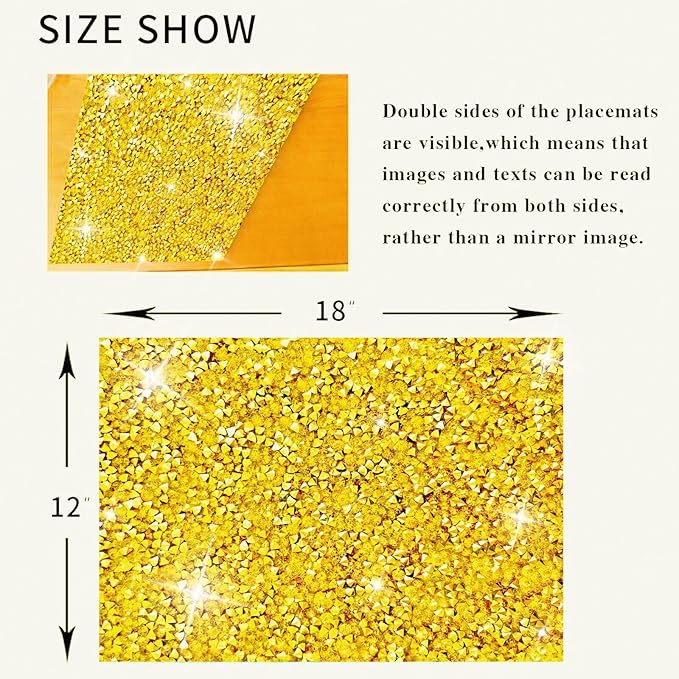 Gold Placemats Gold Heat Resistant Mat Square Placemats Trivets Rhinestone Decor Place Mat Crushed Diamond Decor Bling Sparkly Mat Set of 4