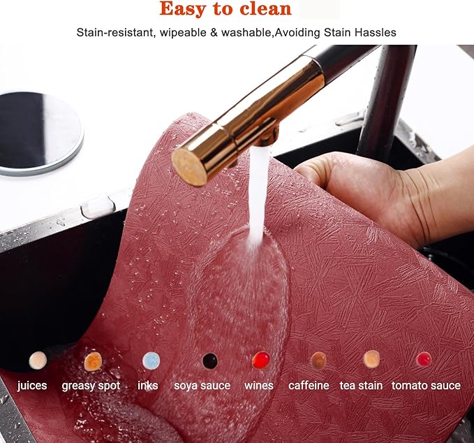 Vinyl Placemats Set of 12 Heat Resistant Easy Clean Non-Slip Place Mats for Dining Table Faux Leather Waterproof Stain Resistant Wipeable Washable PVC Table Mats(12, Red)