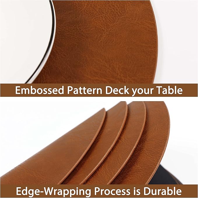 Set of 8 PU Leather Placemats, Waterproof Coffee Coasters, Kitchen Table Mats, Easy to Wipe Off for Dining Round Table