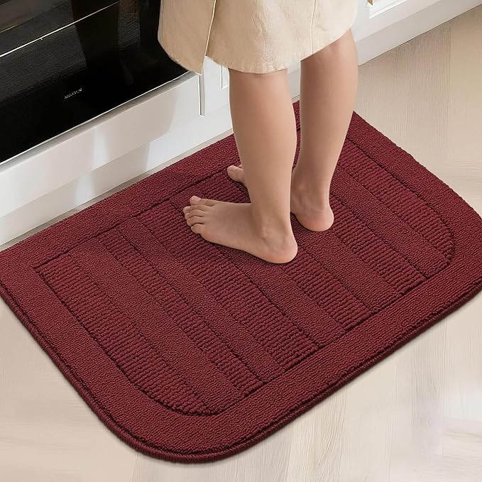 BEQHAUSE 24x36 Inch Kitchen Rug Mat Durable Kitchen Rugs Non-Slip Washable Absorbent Kitchen Mats for Floor Dirt-Resistant Semicircular Kitchen Mat (Red)